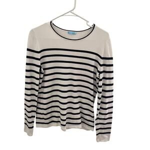 J.McLaughlin Striped Top Women Size Medium Navy Blue White Long Sleeves Pullover